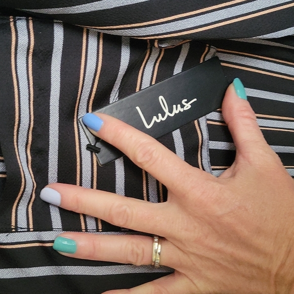 Lulus Dreamstate Black n Blue Striped long sleeve jumpsuit - Picture 11 of 11